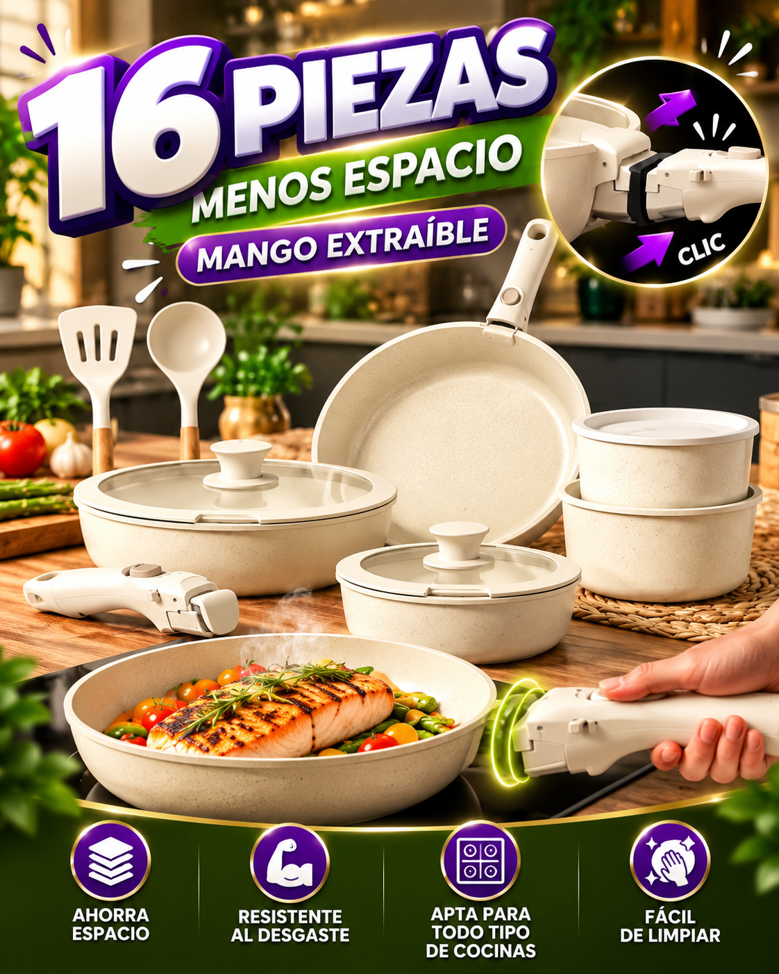 Set De Ollas Cocina Granito Premium 16Pz