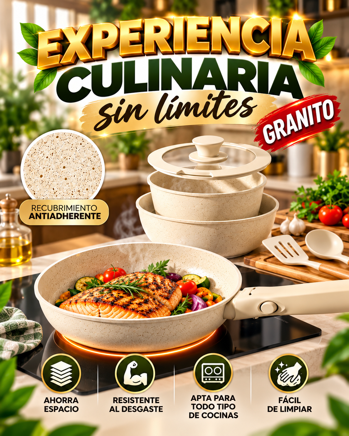 Set De Ollas Cocina Granito Premium 16Pz